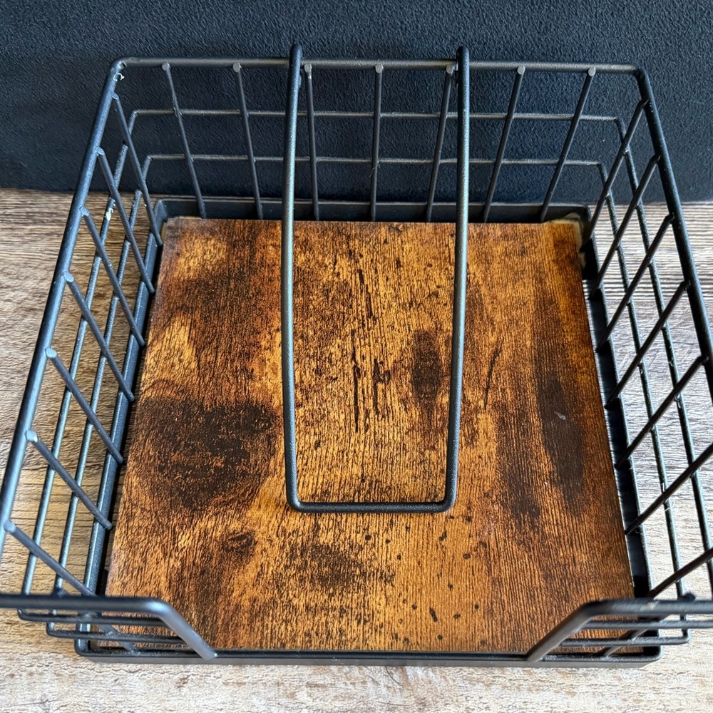Wire Napkin Basket with Wooden Base
